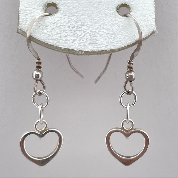 Sterling Silver Open Heart Dangle Earrings – Minimalist Drop Style